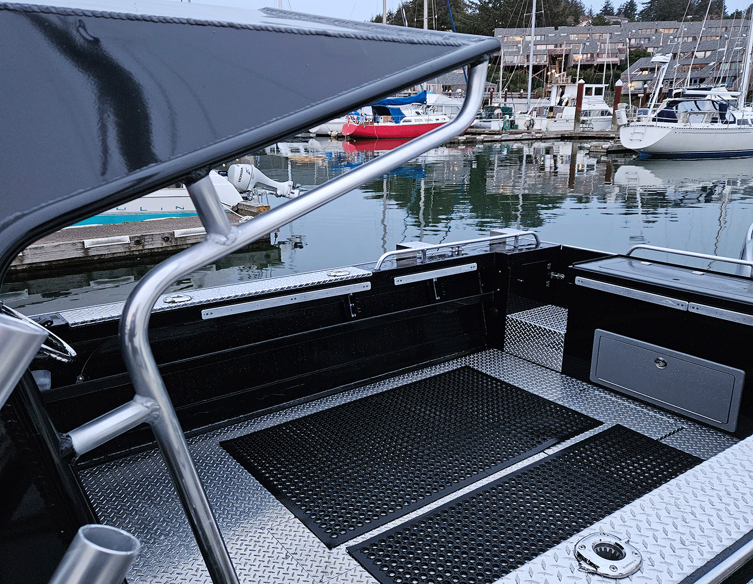 Interior of a fishing boat in a dock